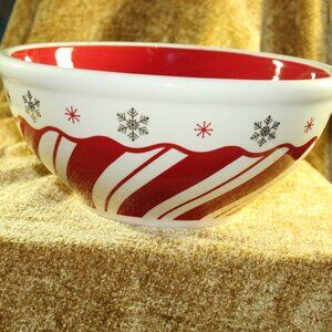 Terramoto 9.5" Ceramic Red White Candy Cane Striped Christmas Bowl